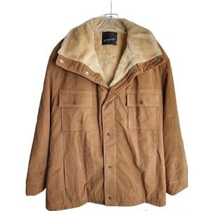 Vintage 1970s JC Penney Men's Faux Suede Sherpa Lined Western Coat Size 43 Snap